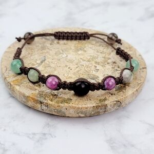 Custom Macarme Bracelet Shungite Ruby Green Green Jade Aventurine Smoky Quartz
